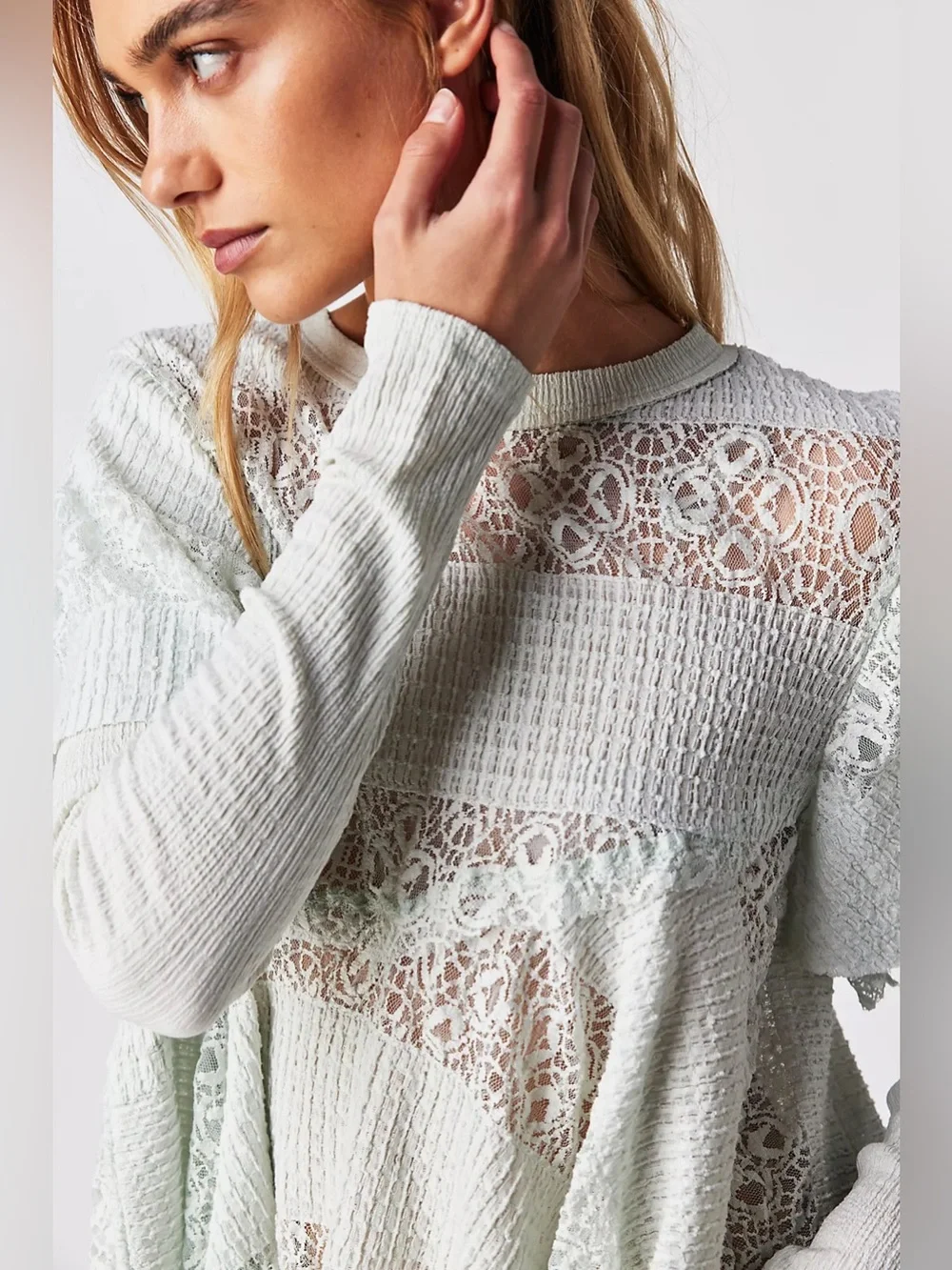 Free People Snowfall Tunic Top Lacy Romantic Soft Girl Boho Chic Coquette Airy